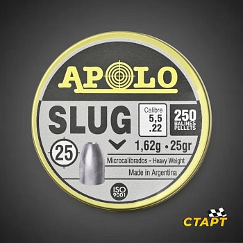 Пули пневм. "Apolo Slug" кал 5,5 мм 1,62 гр (250 шт)